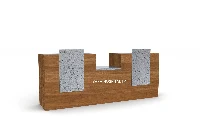 Sleek two-panel feature counter showcasing split-level surface paneling with integrated ambient LED backlighting and concealed wire-management channels