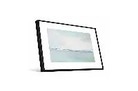 Minimalist seascape artwork showcasing a calm ocean in soothing shades of blue and sand