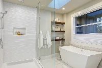 Minimalist diamond-fit surround station offering a crisp geometric backdrop and clean vertical lines tailored for corner walk-in setups
