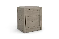 Modern Brown Nightstand: Rich wood-grain construction featuring a left-hinged cabinet door for seamless bedside access