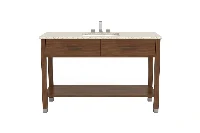 Sleek low-profile vanity counter showcasing an open under-sink base and a refined architectural silhouette that keeps tight spaces feeling airy