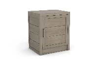 Modern Single-Door Nightstand: Clean wood-grain build featuring a right-hinged cabinet door for easy right-side bedside access