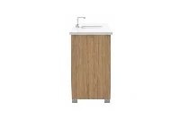 Minimalist wrap-around vanity station offering an expansive geometric profile and an uninterrupted, continuous visual flow