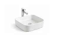 Modern square vessel sink featuring gently rounded corners for a softened, contemporary silhouette