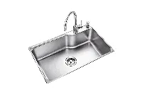 Modern single-bowl kitchen sink featuring a unique angled interior for superior drainage and a contemporary look