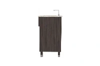 Minimalist geometric vanity station featuring a low-profile counter surface and an uninterrupted visual flow across its premium, full-coverage storage doors