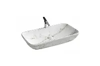 Minimalist bathroom basin with a sharp rectangular profile and a gradual, ramp-style bottom
