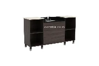 Modern wide cabinet vanity featuring an integrated solid-surface basin and an expansive, multi-door enclosed storage base