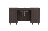 Contemporary extended cabinet vanity with a sturdy, monolithic counter surface and hardware-free cabinet fronts