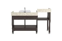 Contemporary double-well vanity unit with an extended monolithic surface for multi-user functionality