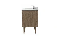 Minimalist textured vanity station offering a smooth upper counter contrasted by a high-end, ridged front surface