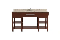 Sleek hotel-style vanity unit showcasing a parallel wooden or metal slatted shelf and a refined, minimalist silhouette for a spa-like aesthetic