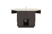 Contemporary small-footprint corner unit with a sturdy solid-surface top and a flush-fitting triangular design tailored for high-traffic powder rooms and hospitality suites