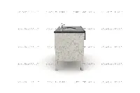 Architectural granite countertop suspended against a wall, showcasing a deep mitered edge and a central undermount sink cutout