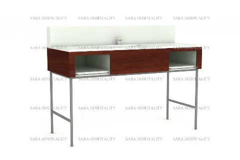Single sink vanity with open storage for hotel bathrooms-1