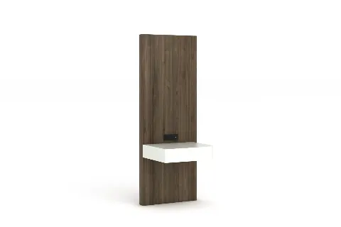 Floating nightstand with white drawer and dark wood panel-1