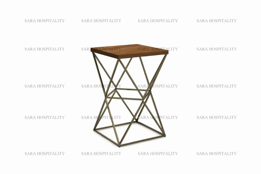 Modern geometric side table featuring an intricate open-frame base and a clean-lined, minimalist tabletop