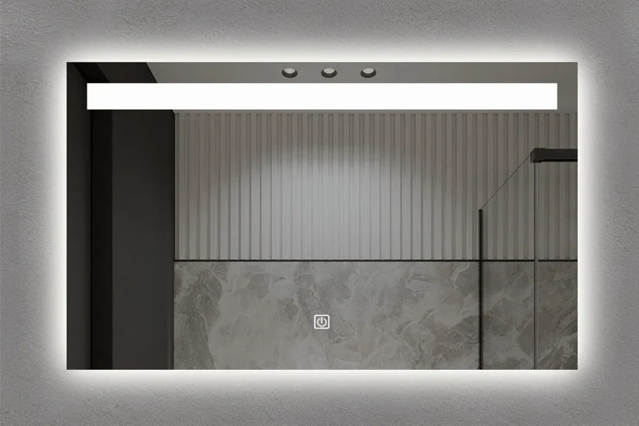 Modern wide-frame LED mirror with a luminous frosted border for hotel vanities