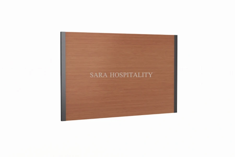 Modern hospitality headboard with woodgrain finish and black accents - 2