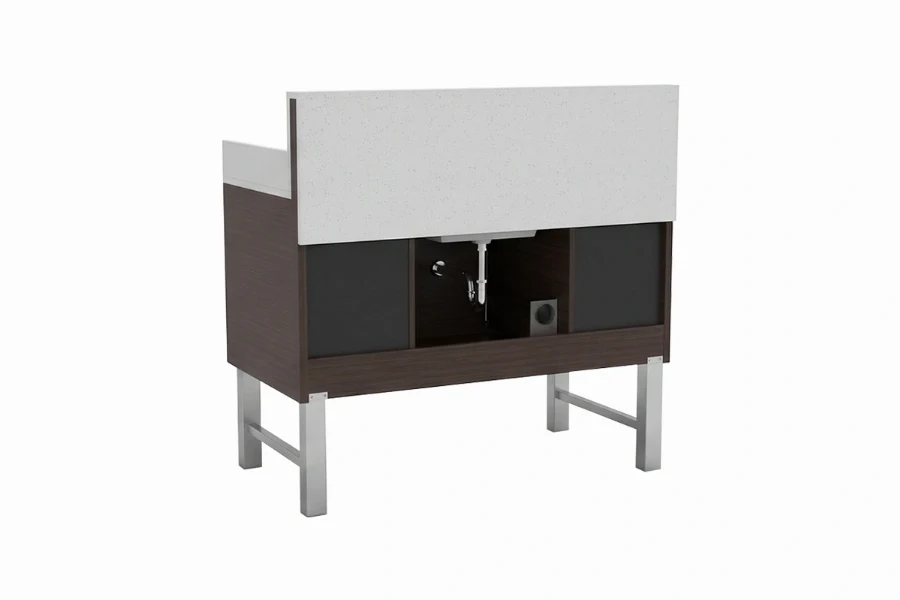 Contemporary small utility vanity unit with a sturdy monolithic top and a clean, clutter-free geometric silhouette