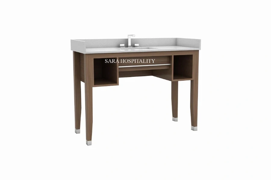 Modern slim profile vanity featuring an integrated solid-surface basin and an ultra-narrow, space-saving depth