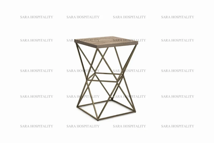 Sleek architectural accent table showcasing a cubic metal structure and a refined, thin-profile surface