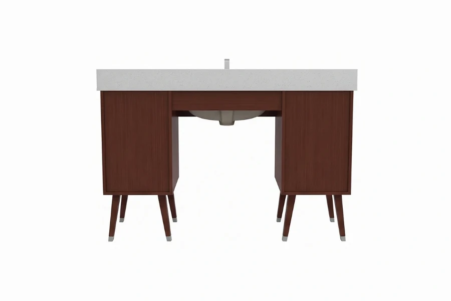 Contemporary dual-station vanity unit with a sturdy monolithic surface, providing ample personal deck space for two users