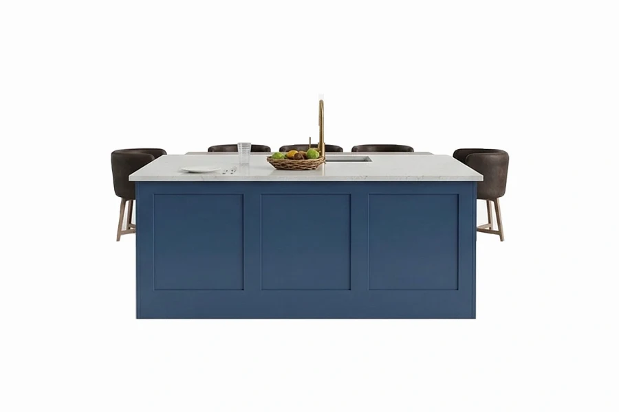 Minimalist full-coverage island surface featuring a low-profile edge and an uninterrupted visual flow across an open-plan kitchen layout