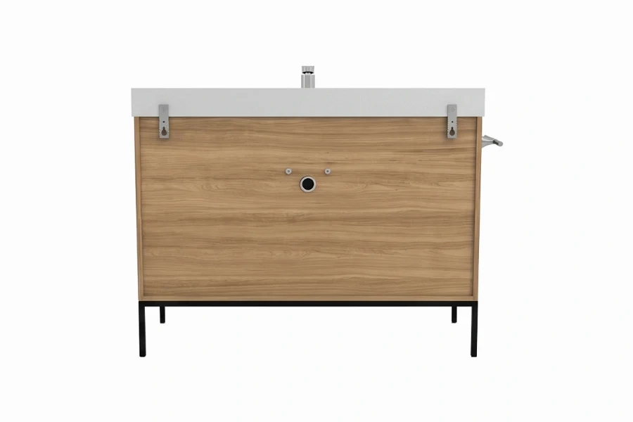 Contemporary integrated vanity unit with a sturdy monolithic top and smart, space-maximizing cabinetry configurations