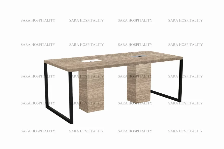 Sleek industrial-style desk with a clean rectangular surface and integrated cable management for a clutter-free workspace