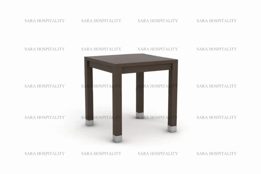 Contemporary square accent table with low-profile supports and a refined, thick-edge surface