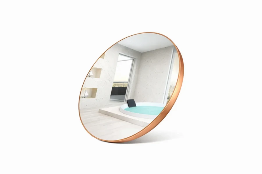 Elegant soft-curve vanity mirror to provide a unique architectural accent in guest bathrooms