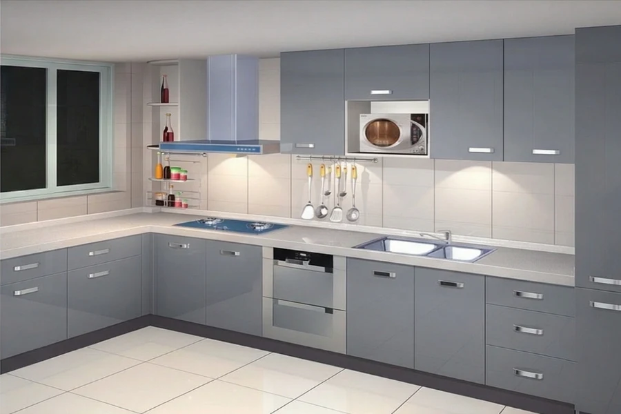 Minimalist linear kitchen unit featuring integrated storage and a low-profile, architectural frame that maximizes efficiency