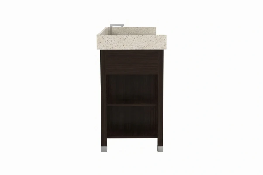 Minimalist architectural vanity station offering crisp right angles and an unobstructed look down to the floor