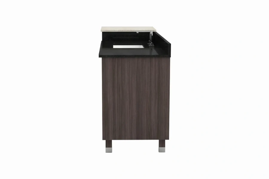 Sleek architectural vanity counter showcasing a seamless, flush-fitting drawer configuration for organized storage