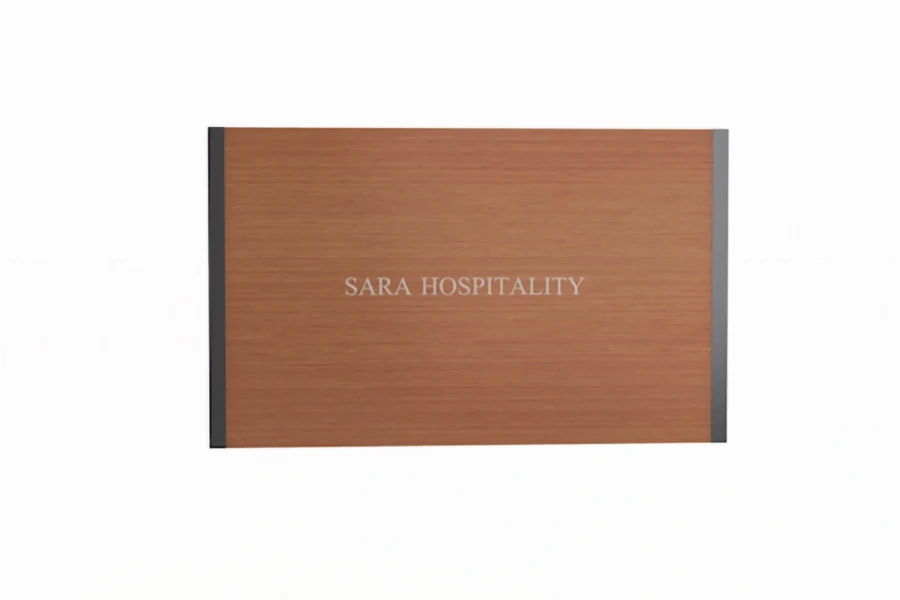 Modern hospitality headboard with woodgrain finish and black accents - 3