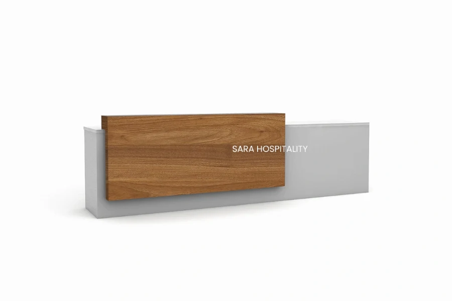 Sleek architectural curved-corner counter showcasing a sweeping quarter-turn profile with a raised transaction top and integrated cable-management channels