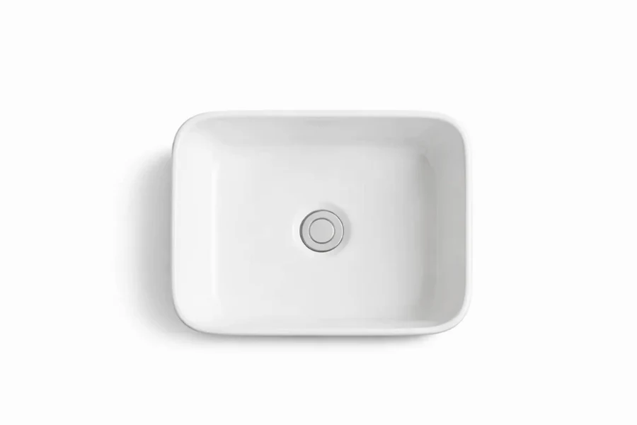 Contemporary bathroom washbasin with a square profile and subtle, soft-radius edges in a matte finish