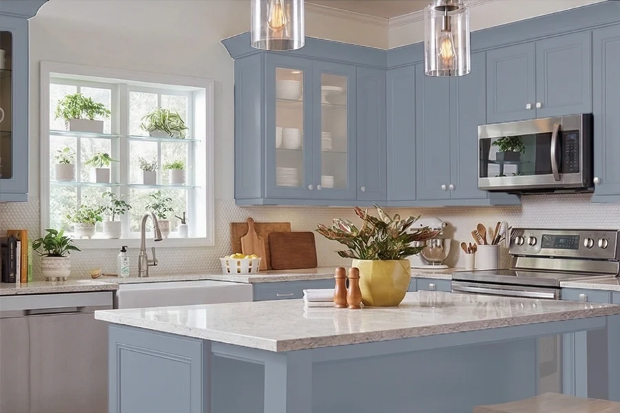 Minimalist heritage kitchen unit featuring flush-fitting decorative panels and a seamless, ergonomic design for a clutter-free look