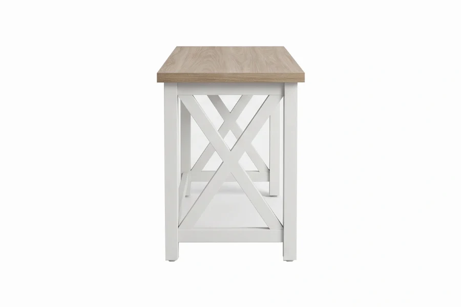 Sleek Trestle Writing Desk: Sharp, precision-welded cross frame with integrated cable management for a clutter-free workspace