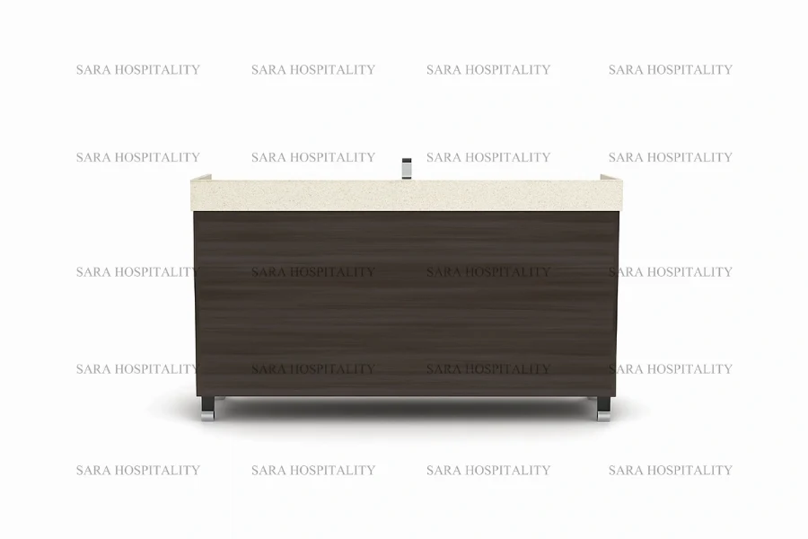 Contemporary central open vanity unit designed for luxury boutique hotel ensuites