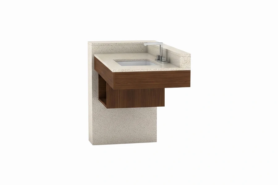 Contemporary wall-hung vanity counter with a sturdy, monolithic top and a flush geometric profile that elevates modern hospitality or residential bathrooms