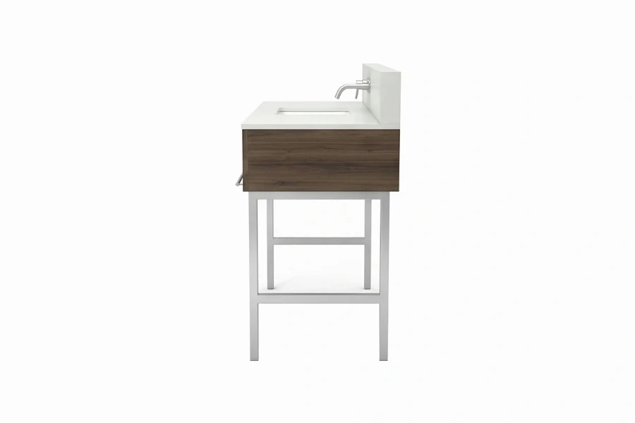 Minimalist architectural vanity station offering a lightweight open metal framework and crisp, defined lines