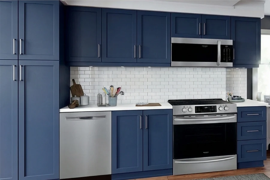 Minimalist linear kitchen unit featuring integrated storage and a low-profile, architectural frame that maximizes efficiency