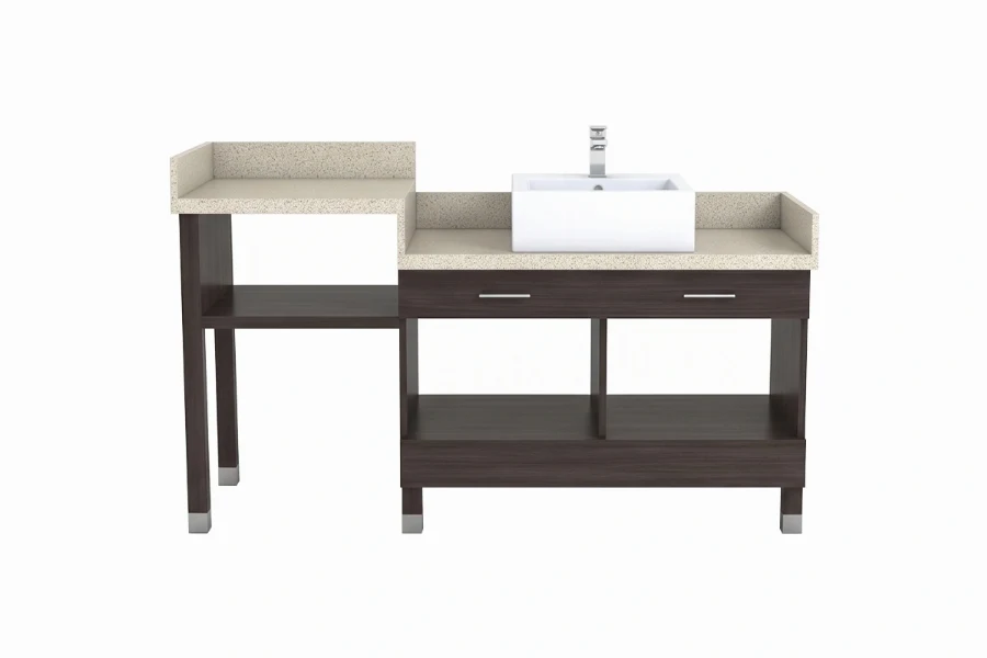 Sleek dual-basin vanity counter showcasing a symmetric, side-by-side layout with ample deck space