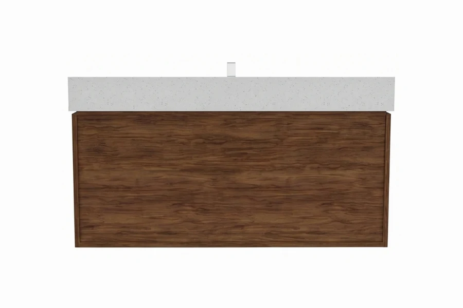 Contemporary horizontal-line vanity unit with a sturdy monolithic top and a hardware-free, wide drawer facade