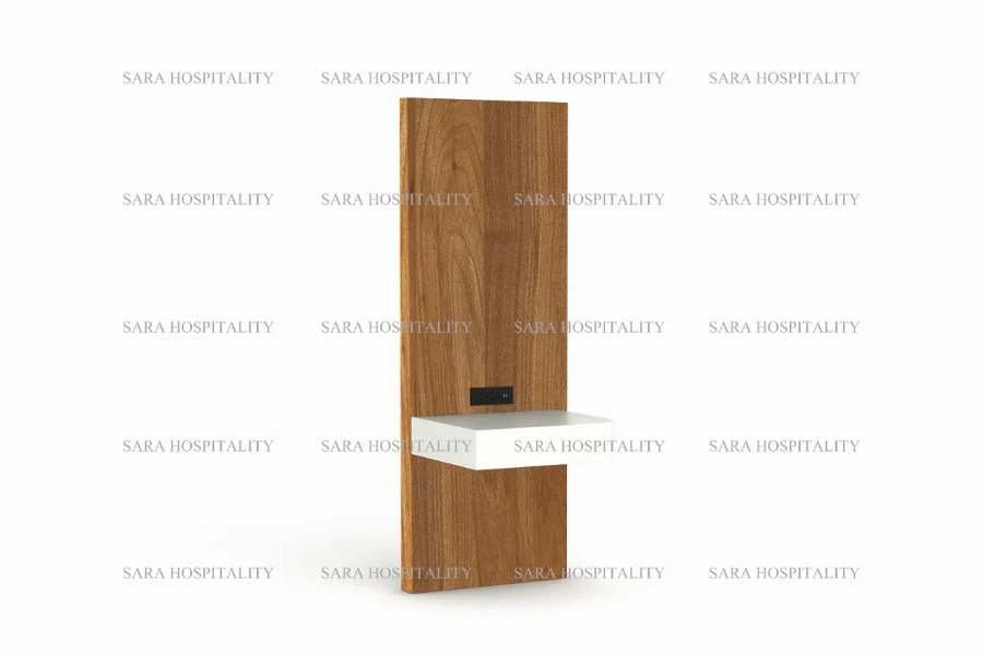 Floating nightstand with white drawer and dark wood panel-2