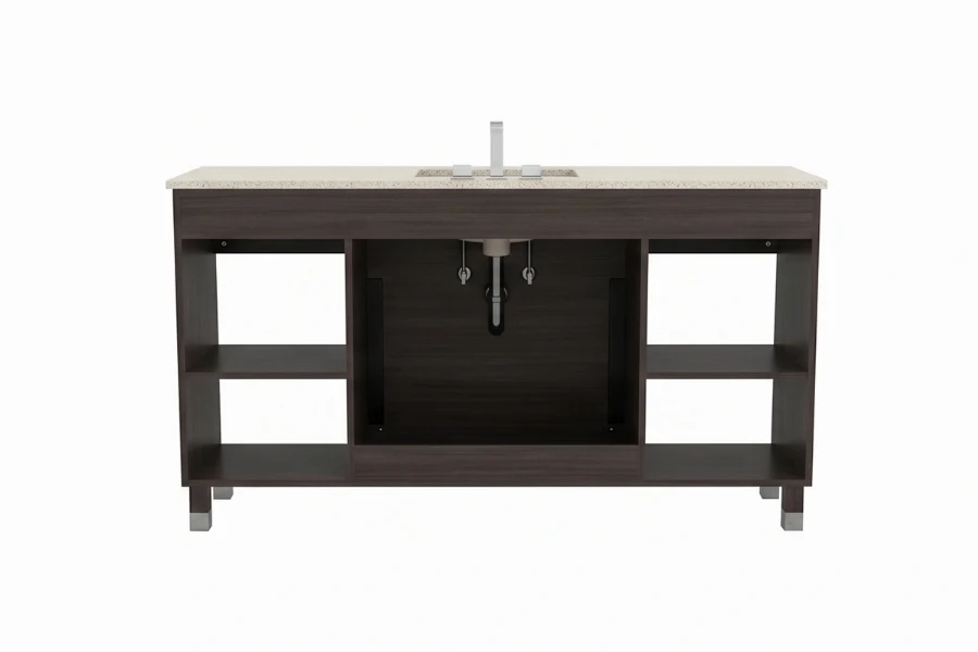 Contemporary enclosed vanity unit with a sturdy, monolithic top and integrated hardware-free cabinet fronts for a streamlined, clutter-free look