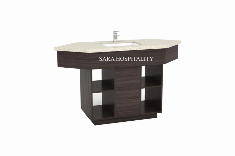 Modern corner vanity top featuring an integrated space-saving basin and a clean-lined geometric silhouette engineered to fit perfectly into 90-degree bathroom intersections