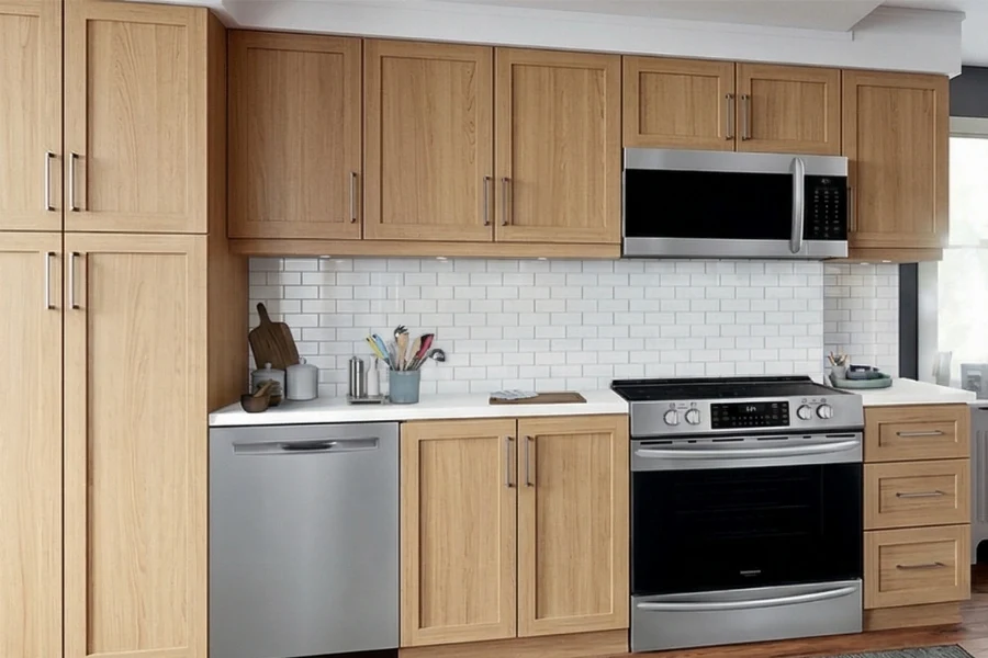 Sleek architectural cabinetry showcasing a continuous linear silhouette and a refined, minimalist aesthetic for a streamlined kitchen